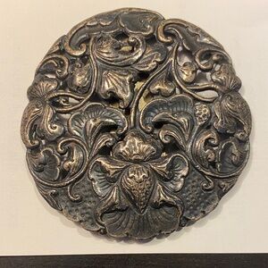 Antique 800 Silver Repousse Round Flower Scarf & Dress Clip